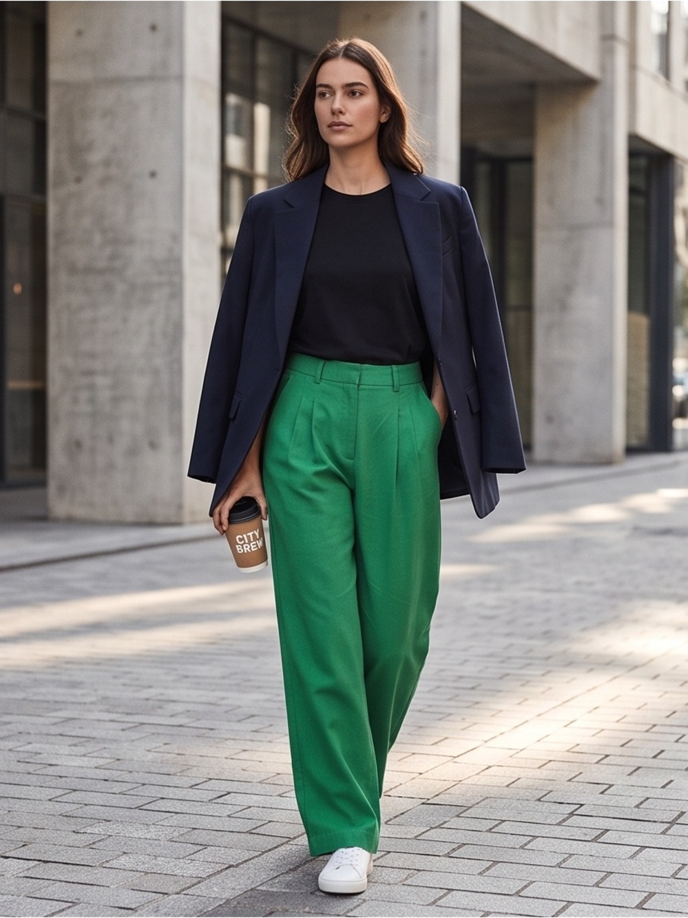 Crescent Emerald Green High-Waist Wide-Leg Trousers